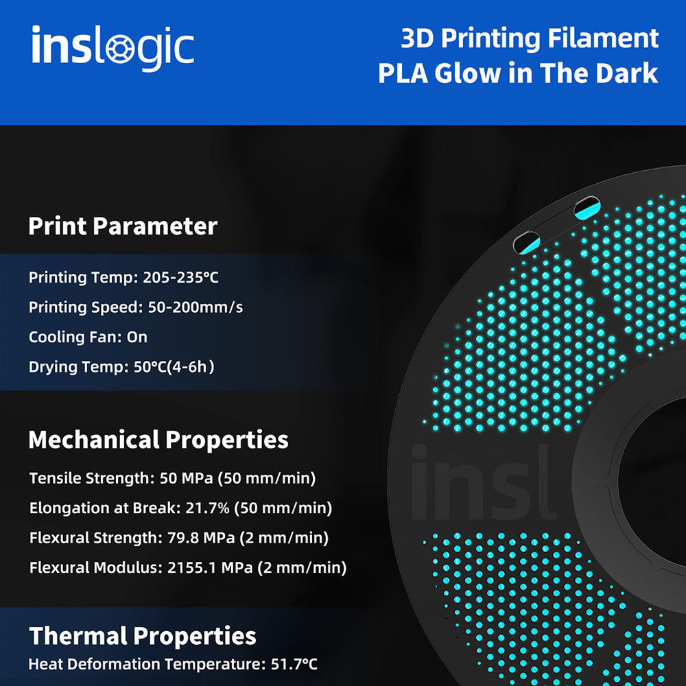 Glow in the Dark PLA 3D Printing Filament - Luminous Effect - Inslogic 3D